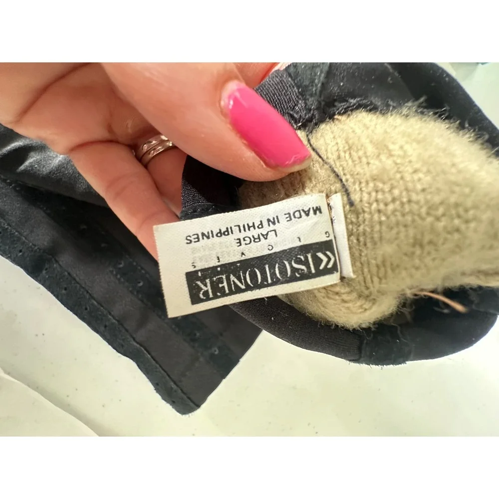 Isotoner Gloves Womens Large Black Suede Chevron Striped Winter Warm Lined